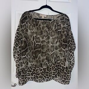 Michael Kors Snakeskin and Leopard Print Blouse - Large